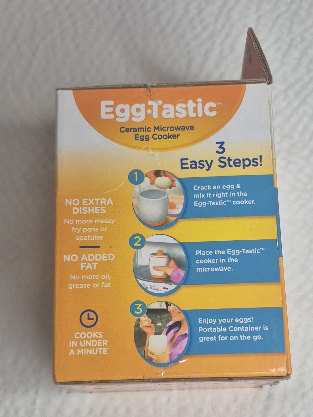 EggTastic ET011112 Ceramic Microwave Egg Cooker, White/Orange